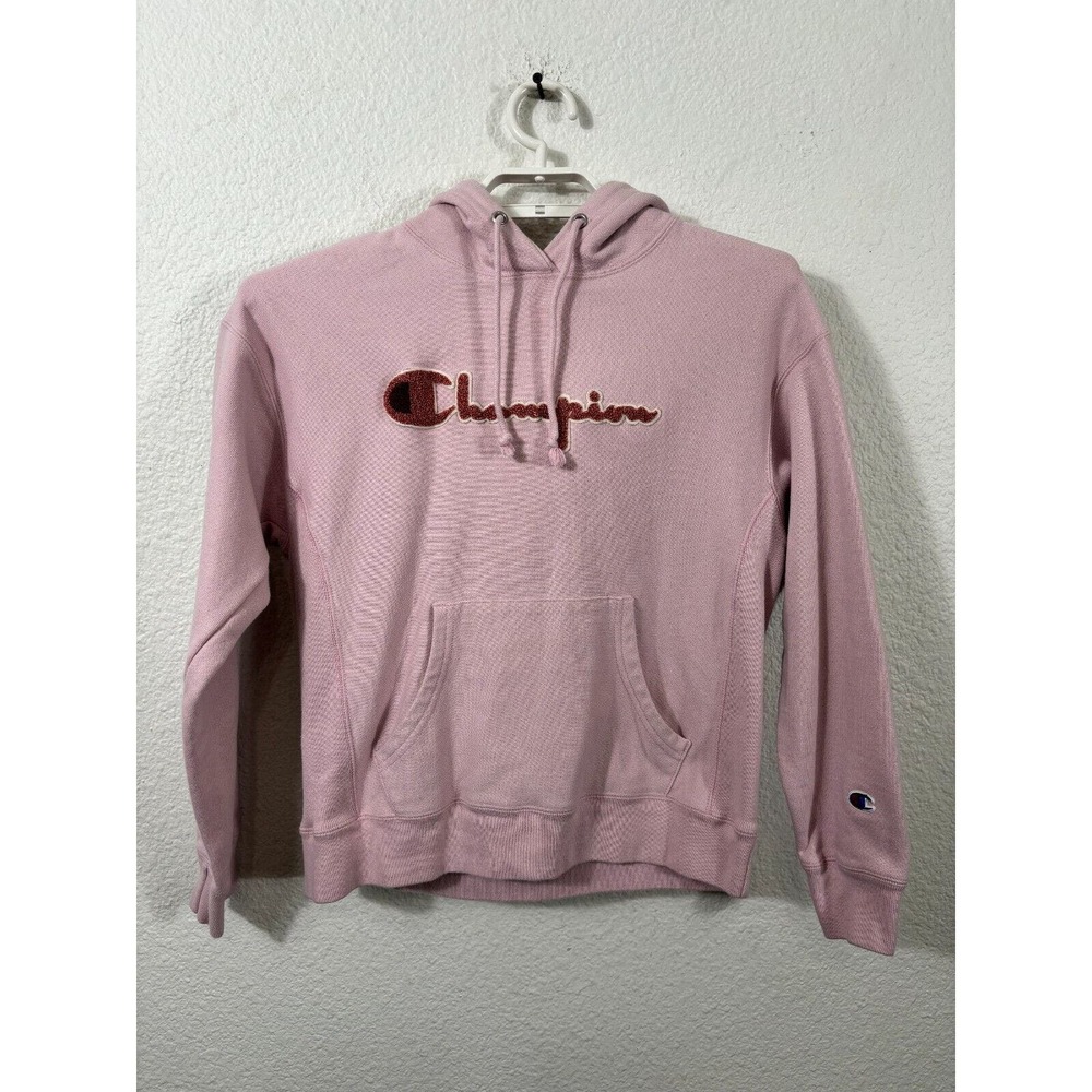 Champion Reverse‎ Weave Hoodie Women Medium Pink Vintage Long Sleeve Spellout